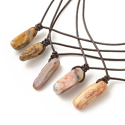 Natural Agate Natural Agate Nugget Pendant Necklace with Cowhide Leather Cord, Gemstone Jewelry for Women, 13.58~27.17 inch(34.5~69cm)