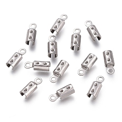 Stainless Steel Color 304 Stainless Steel Folding Crimp Ends, Fold Over Crimp Cord Ends, Stainless Steel Color, 8.5x3mm, Hole: 1.2mm