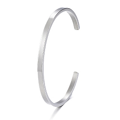 Platine 304 bracelets manchette en acier inoxydable, bracelets ouverts simples minimalistes, platine, diamètre intérieur : 2-1/2x2 pouces (6.1~6.5x5.3 cm).