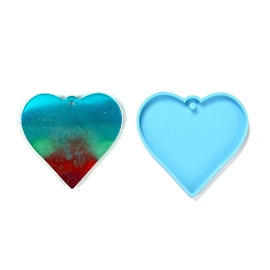 Deep Sky Blue Valentine's Day Theme DIY Pendant Silicone Molds, Resin Casting Molds, For UV Resin, Epoxy Resin Jewelry Making, Heart, Deep Sky Blue, 71x75x6mm, Hole: 3mm