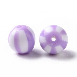 Lilac Opaque Acrylic Stripe Beads, Round, Lilac, 16x15.5mm, Hole: 2mm, abuot 210pcs/500g