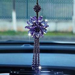 Slate Blue Glass Flower with Tassel Pendant Decorations, for Interior Car Mirror Hanging Decorations, Slate Blue, 350mm