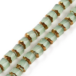 Verde Claro Hilos de cuentas de jade de imitación de vidrio electrochapado, facetados, medio de oro chapado, rondo, verde claro, 5.5 mm, agujero: 1.2 mm, sobre 70 unidades / cadena, 14.96'' (38 cm)