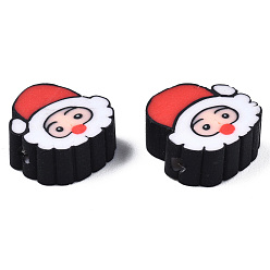 Red Handmade Polymer Clay Beads, Father Christmas, Red, 9~11x9.5~11.5x4~4.5mm, Hole: 1.5mm
