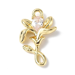 Real 18K Gold Plated Brass Micro Pave Cubic Zirconia Pendants, Lily Flower Charm, Real 18K Gold Plated, 16.5x10.5x3mm, Hole: 1.2mm