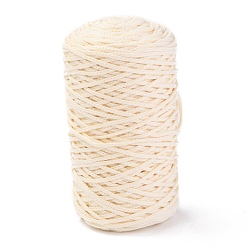 Beige Hilos de hilo de algodón, para la artesanía bricolaje, envoltura de regalos y fabricación de joyas, crema, 3 mm, sobre 150 m / rollo