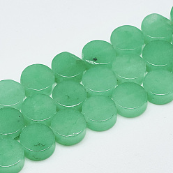 Jade Blanco Hilo de abalorios/cuentas de jade natural, teñido, plano y redondo, verde, 10~10.5x5 mm, agujero: 1 mm, sobre 40 unidades / cadena, 16.3 pulgada