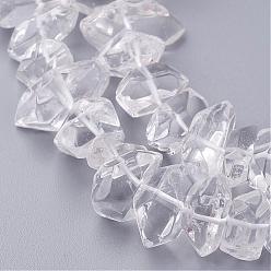 Quartz Crystal Natural Quartz Crystal Beads Strands, Rock Crystal Beads, Nuggets, 14.5~21.5x7~9x7~11mm, Hole: 1mm, about 60pcs/strand, 15.3 inch