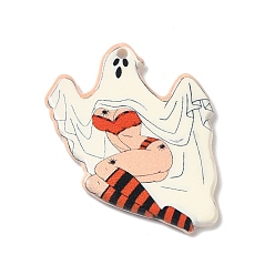 Ghost Halloween Acrylic Pendants, Ghost, 36x29x2.5mm, Hole: 1.6mm