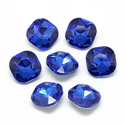 Cornflower Blue Pointed Back Glass Rhinestone Cabochons, Faceted, Back Plated, Square, Cornflower Blue, 12x12x5mm