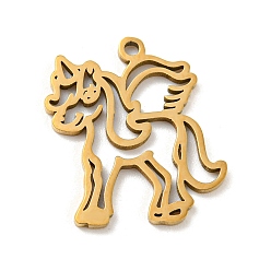 Oro 201 colgantes de acero inoxidable, Corte con laser, unicornio, dorado, 17x14x1 mm, agujero: 1.2 mm