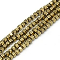 Light Gold Plated Electroplate Non-magnetic Synthetic Hematite Beads Strands, Hexagon, Light Gold Plated, 2x2x2mm, Hole: 1mm, about 112pcs/strand, 15.7 inch