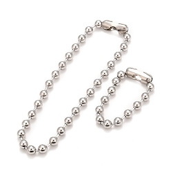 Stainless Steel Color 304 Stainless Steel Ball Chain Necklace & Bracelet Set, Jewelry Set with Ball Chain Connecter Clasp for Women, Stainless Steel Color, 8-5/8 inch(22~45.8cm), Beads: 10mm