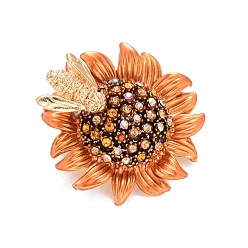 Rose Gold Sunflower and Bee Crystal Rhinestone Badge, Alloy Lapel Pin for Backpack Clothes, Rose Gold, 29x6.5mm, Pin: 0.7mm