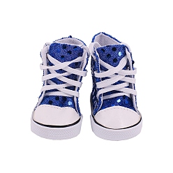 Blue PU Leather & Rubber Doll Shoes, for 18 "American Girl Dolls Accessories, with Glitter Dot, Blue, 70~75x40~45mm