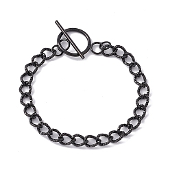 Electrophoresis Black 304 Stainless Steel Curb Chain Bracelet with Toggle Clasp for Women, Electrophoresis Black, 8-5/8 inch(22cm)