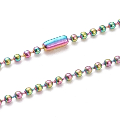 Rainbow Color Placage ionique (ip) 304 colliers de chaîne à billes en acier inoxydable, avec des connecteurs de la chaîne de boule, couleur arc en ciel, 23.62 pouce (60 cm), perles: 2 mm