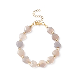 Agate Gris Bracelet perlé coeur en agate grise naturelle, bijoux en pierres précieuses pour femmes, 7-3/8 pouce (18.7 cm)