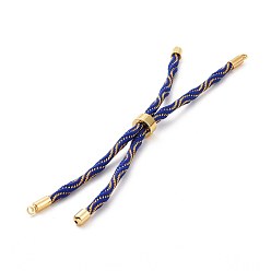 Dark Blue Nylon Cord Silder Bracelets, for Connector Charm Bracelet Making, with Rack Plating Golden Brass Findings, Long-Lasting Plated, Cadmium Free & Lead Free, Dark Blue, 8-5/8~9 inch(22~22.8cm), 0.3cm, Hole: 2.6mm