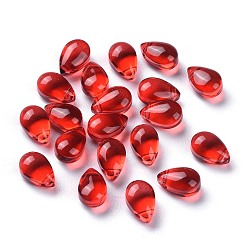Roja Perlas de vidrio transparentes, cuentas perforadas superiores, lágrima, rojo, 9x6x5 mm, agujero: 1 mm