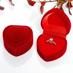 Red Velvet Ring Boxes, for Wedding, Jewelry Storage Case, Heart, Red, 4.8x4.8x3.5cm