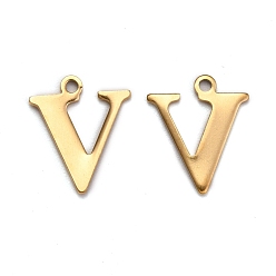 Letter V Ion Plating(IP) 304 Stainless Steel Alphabet Charms, Golden, Letter.V, 12x10x1mm, Hole: 1mm