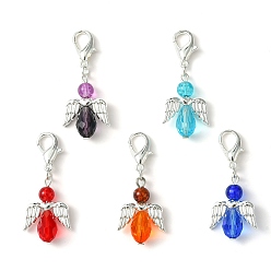 Mixed Color Angel Glass Pendant Decorations, with Alloy Lobster Claw Clasps, Mixed Color, 43mm