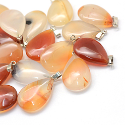 Natural Agate Teardrop Dyed Natural Agate Pendants, with Platinum Tone Brass Findings, 25~29x16~17x5~6mm, Hole: 2x7mm