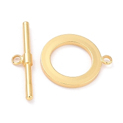 Chapado en Oro Real 18K Cierres de palanca de latón enchapado en rack, larga duración plateado, anillo, real 18 k chapado en oro, anillo: 19x16x1.5 mm, agujero: 1.5 mm, bar: 24x5.5x2.5 mm, agujero: 1.8 mm