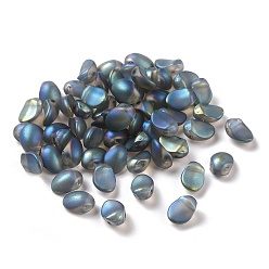 Gris Ardoise Perles de verre tchèque givrées transparentes, top foré, pétale, gris ardoise, 8x6mm