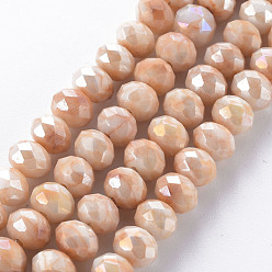 Orange Cuisson opaque de perles de verre peintes, pierres d'imitation, facette, de couleur plaquée ab , rondelle, orange, 8x6mm, Trou: 1.2mm, Environ 63~64 pcs/chapelet, 15.87 pouces ~ 16.14 pouces (40.3~41 cm)