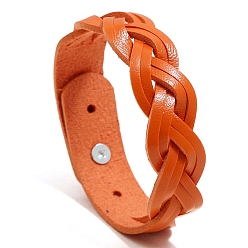 Dark Orange Imitation Leather Braided Cord Bracelets, with Alloy Finding, Dark Orange, 8-7/8 inch(22.5cm)