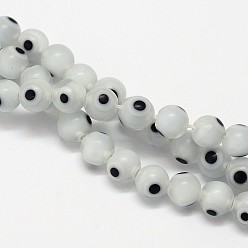 Floral White Handmade Evil Eye Lampwork Round Bead Strands, Floral White, 6mm, Hole: 1mm, about 65pcs/strand, 14.17 inch
