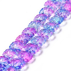 Magenta Transparent Glass Beads Strands, Lotus, Magenta, 10x14x7mm, Hole: 0.8mm, about 38pcs/strand, 14.17 inch(36cm)