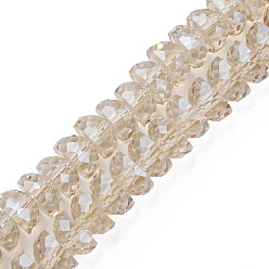 Wheat Electroplate Transparent Glass Beads Strands, Faceted, Half Round, Wheat, 9x5mm, Hole: 1.6mm, about 75pcs/strand, 16.14 inch(41cm)