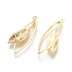Golden Tibetan Style Alloy Pendants, Lead Free & Nickel Free & Cadmium Free, Leaf, Golden, 40mm long, 16mm wide, 4.5mm thick, hole: 1.5mm