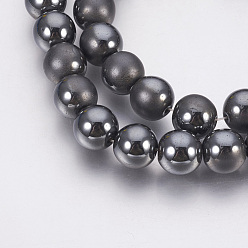 Original Color Electroplate Non-Magnetic Synthetic Hematite Beads Strands, Polished, Frosted, Round, Original Color, 6mm, Hole: 1mm, about 72pcs/strand, 16.5 inch(42cm)