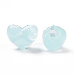 Cyan Clair Perles acryliques acryliques imitation gelée, cœur, cyan clair, 14x18.5x13.5mm, Trou: 3.5mm, environ215 pcs / 500 g