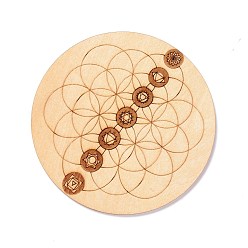 Mixed Patterns Basswood Carved Round Cup Mats, Chakra Flower Of Life Coaster Heat Resistant Pot Mats, for Home Kitchen, Mixed Patterns, 100x3mm