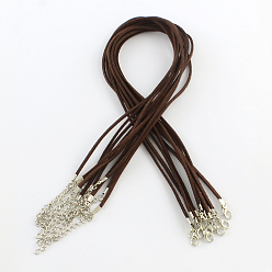 Coconut Marrón Fabricación de collar de cordón de gamuza sintética de 2 mm con cadenas de hierro y cierres de pinza de langosta, coco marrón, 44x0.2 cm