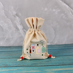 Bottle Sacs de rangement en coton rectangle imprimé, pochettes à cordon sac d'emballage, bouteille, 23x15 cm