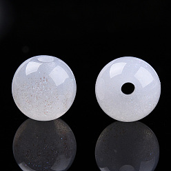 Marfil Imitación ronda perlas de resina de ojo de gato, con polvo del brillo, blanco cremoso, 8 mm, agujero: 1.6~1.8 mm