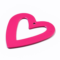 Deep Pink Spray Painted Iron Pendants, Heart, Deep Pink, 37.5x38x1.5mm, Hole: 1.8mm
