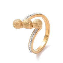 Oro Anillo de dedo de bola redonda triple de diamantes de imitación de cristal, chapado de iones (ip) 304 joyas de acero inoxidable para mujer, dorado, tamaño de EE. UU. 6~9 (16.5~18.9 mm)
