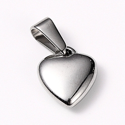 Stainless Steel Color 304 Stainless Steel Pendants, Puffed Heart, Stainless Steel Color, 13x11x4mm, Hole: 3x7.5mm