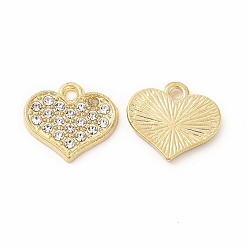 Golden Alloy Rhinestone Charms, Heart, Golden, 13.5x15x1.5mm, Hole: 2mm