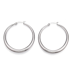 Stainless Steel Color 201 Stainless Steel Big Hoop Earrings for Women, with 304 Stainless Steel Pins, Stainless Steel Color, 48x43.5x5mm, Pin: 1mm