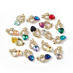 Mixed Color Real 18K Gold Plated Rack Plating Brass Micro Pave Clear Cubic Zirconia Pendants, with Glass, Long-Lasting Plated, Cadmium Free & Lead Free, Leopard with Heart Charm, Mixed Color, 28.5x17.5x8mm, Hole: 5x3.2mm