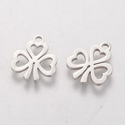 Stainless Steel Color 201 Stainless Steel Charms, Laser Cut, Clover, Stainless Steel Color, 13.5x11.5x1.2mm, Hole: 1.5mm
