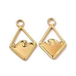 Real 18K Gold Plated Ion Plating(IP) 304 Stainless Steel Pendants, Rhombus with Ocean Charms, Real 18K Gold Plated, 21.5x13.5x1.5mm, Hole: 3mm
